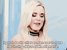 a woman is talking about being the first woman ever to have her in - ring debut at wrestlemania