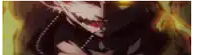 a close up of a person 's face with a devil 's face and a devil 's mouth .