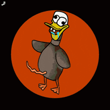 a cartoon of a duck with a worm in its beak and the letter b on the bottom