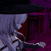 a girl with white hair and black nails is wearing a hat
