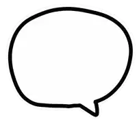 a black and white speech bubble with a white border
