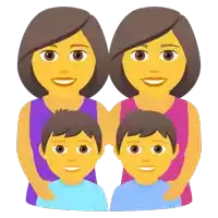 a cartoon illustration of two women and two children standing next to each other