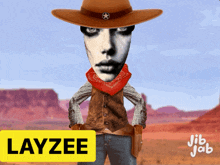 a cartoon of a cowboy with the name layzee on the bottom