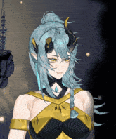 a drawing of a woman with horns and a braided ponytail