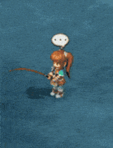 a cartoon character holding a fishing rod in front of a sign that says it 's !