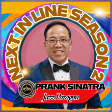 a man in a tuxedo with the name frank sinatra on the bottom