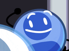 a cartoon character with a blue face and a microphone