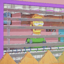 a cartoon of a man looking out a window with a sign that says stop
