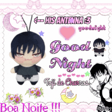 a greeting card that says his antenna 3 goodnight and boa noite !!!