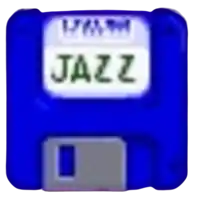 a blue floppy disk that says jazz on it