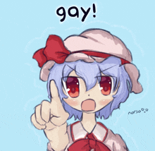 a drawing of a girl giving a thumbs up with the words gay below her