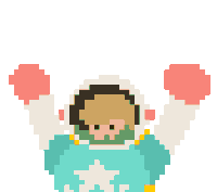 a pixel art drawing of a person wearing a blue shirt with a white star on it
