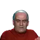 a bald man in a red shirt is making a funny face with the word co2 written above him