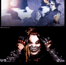 a picture of a cartoon character and a picture of a person