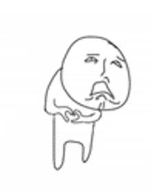 a black and white drawing of a person with a sad face .