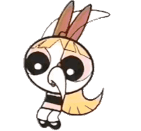 a cartoon character with bunny ears and a tail is sitting on a white background .