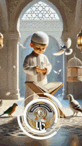a painting of a boy praying in a mosque with the words universe community on it
