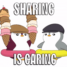 friends ice cream share dessert penguin