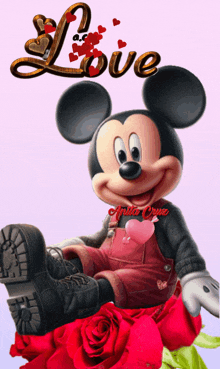 a picture of a mickey mouse with the word love on it