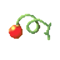 a pixel art drawing of a red cherry with a green stem .