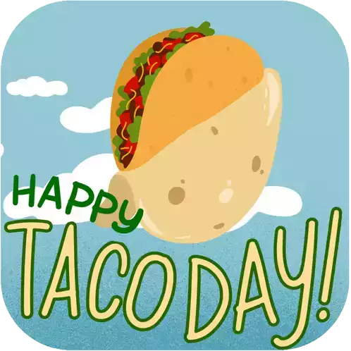Happy Taco Day Flying Taco Sticker - Happy Taco Day Flying Taco Taco Tuesday Stickers