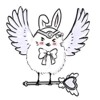 a drawing of a bird wearing bunny ears and a bow