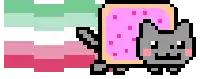 a pixel art of a cat with a pink toaster on its head .