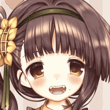 a close up of a girl 's face with her mouth open
