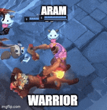 a screenshot of a video game with the words aram warrior on it
