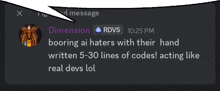 a screenshot of a message from dimension rdvs at 10:25 pm