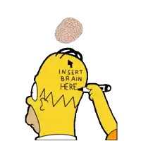 a cartoon of homer simpson writing " insert brain here "