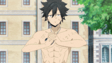 a shirtless anime character with a necklace around his neck