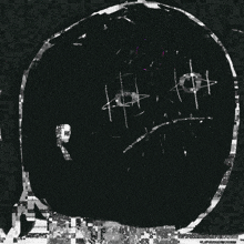 a black and white drawing of a person 's face with a cross on it