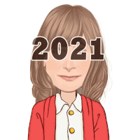 a cartoon drawing of a woman pointing to the year 2021