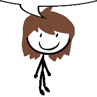 a stick figure with brown hair and a speech bubble