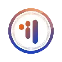 a blue and orange logo with the letter i in the center