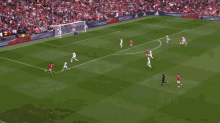a soccer player in a red and white jersey is celebrating a goal .