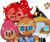 a group of cartoon characters are standing next to each other and looking at the camera .