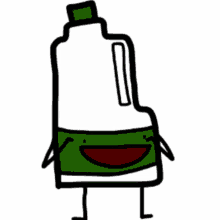 a cartoon drawing of a bottle with arms and legs and a smile on its face