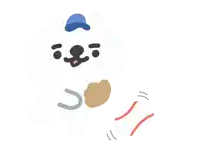 a drawing of a dog wearing a blue hat and a baseball bat