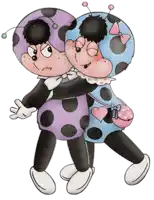 a couple of ladybugs hugging each other with one wearing a pink heart purse