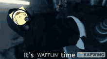 a picture of a person laying down with the caption it 's waffle time