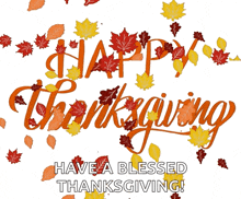 a happy thanksgiving greeting card with autumn leaves and the words have a blessed thanksgiving