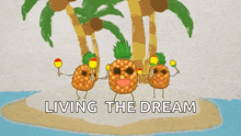 a cartoon of pineapples on a small island with the words living the dream