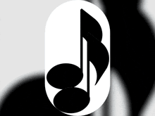 a black and white graphic of a musical note