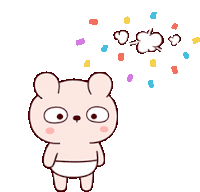 a cartoon rabbit in a diaper is standing in front of a cloud of confetti