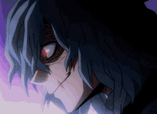 a close up of a cartoon character with red eyes