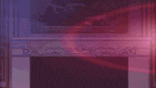 a purple light is shining on a fireplace