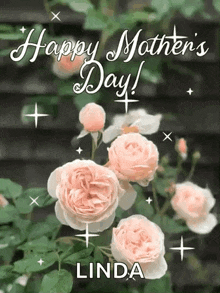 a happy mother 's day greeting card with roses and the name linda