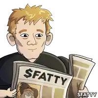 a cartoon of a man reading a newspaper with the headline $ fatty